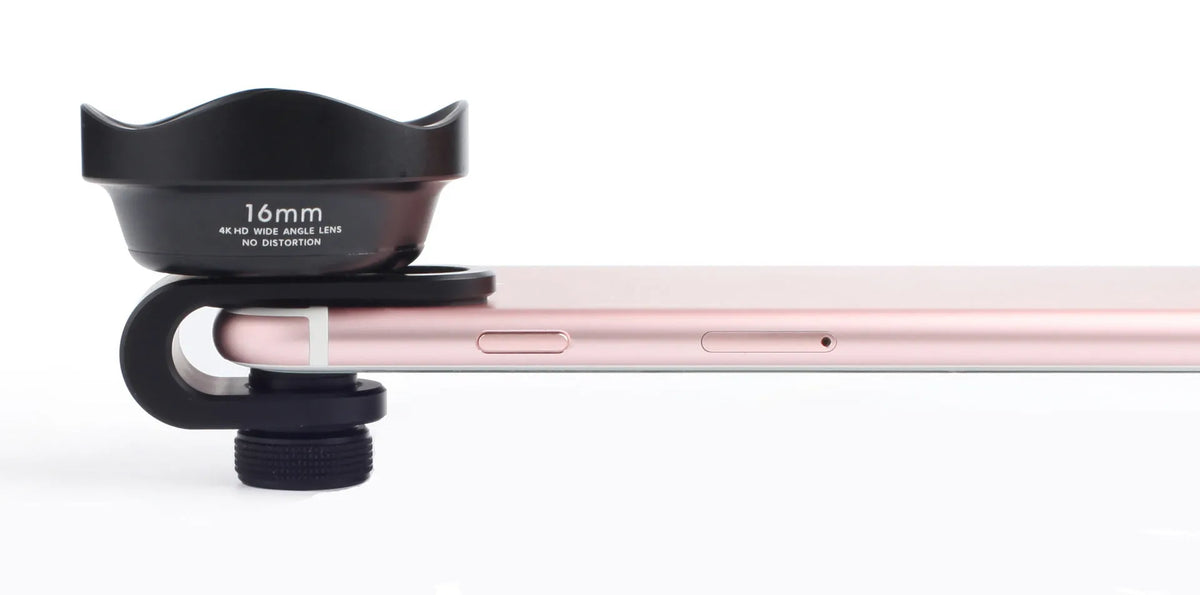 16mm wide angle external phone lens with aluminium clip, 0.5X magnification, and AR coating