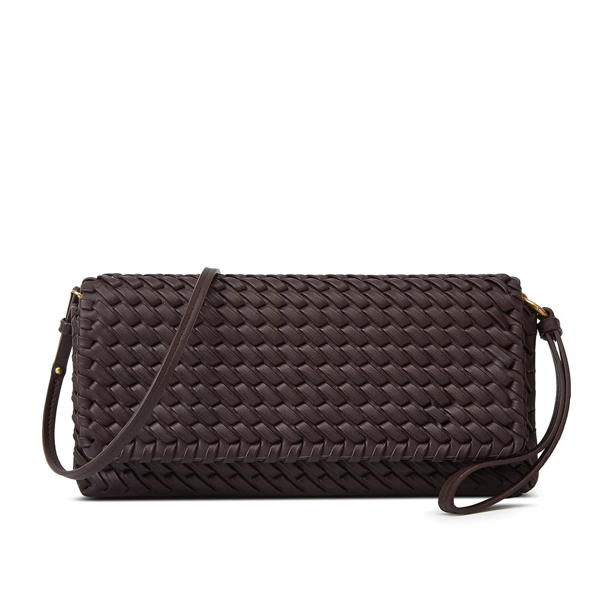High-grade PU shoulder bag, size S, flap bag in black, wine red or milky white with weaving detail