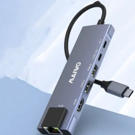 Steam Deck six-in-one aluminium docking station with HDMI, Ethernet, and USB ports.