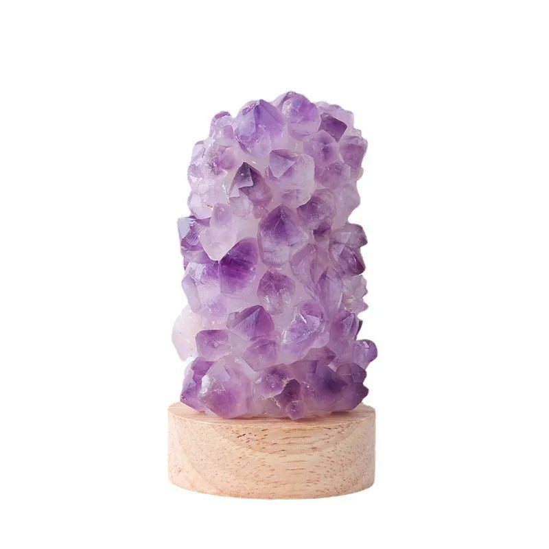 Natural amethyst mini night light with cold light illumination showing crystal vug formations