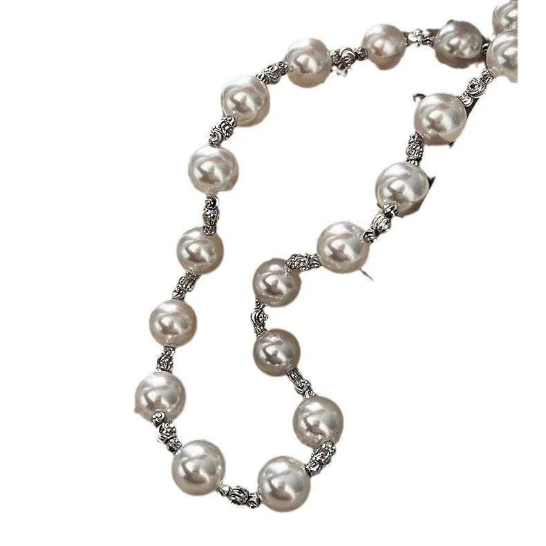 Women's 10mm pearl necklace with Mother Pearl shellfish geometric pendant on 45cm chain