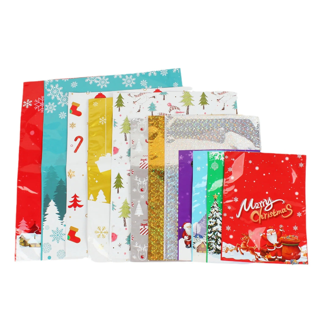 Christmas gift bag set in OPP film, multiple sizes from 24x32cm to 44x57cm with festive colours and set options