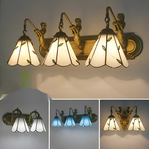 Oval mermaid bathroom mirror light with white finish, LED compatible wall lamp for vanity