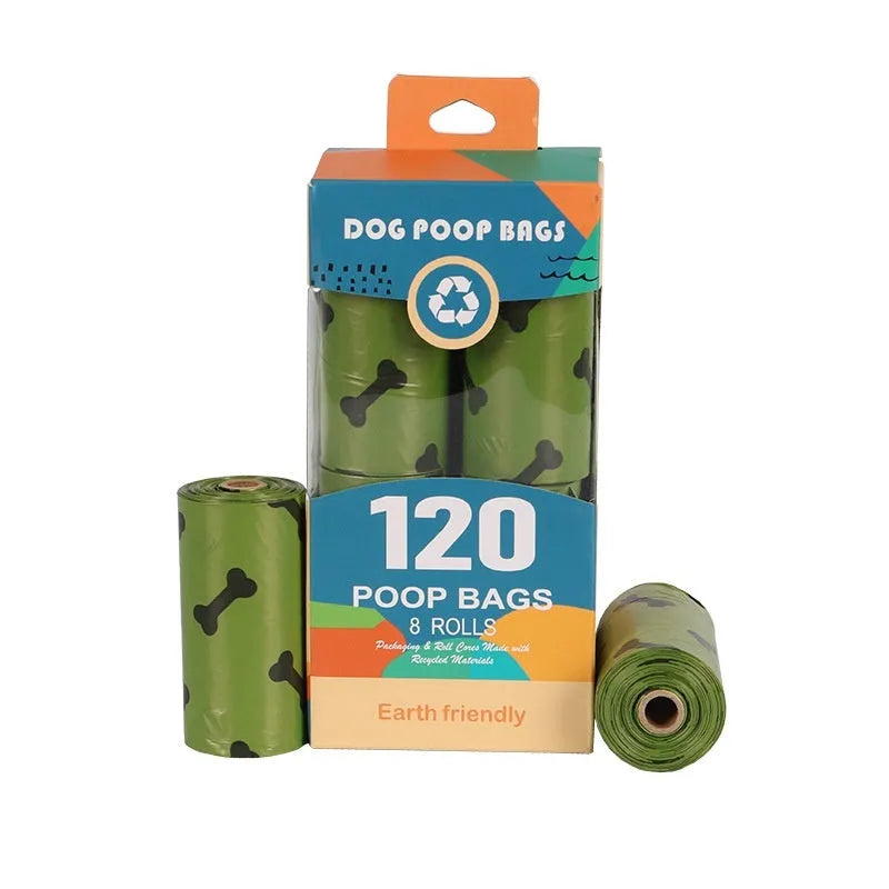 Military green degradable dog poop bags with black bone print, 23x33cm size