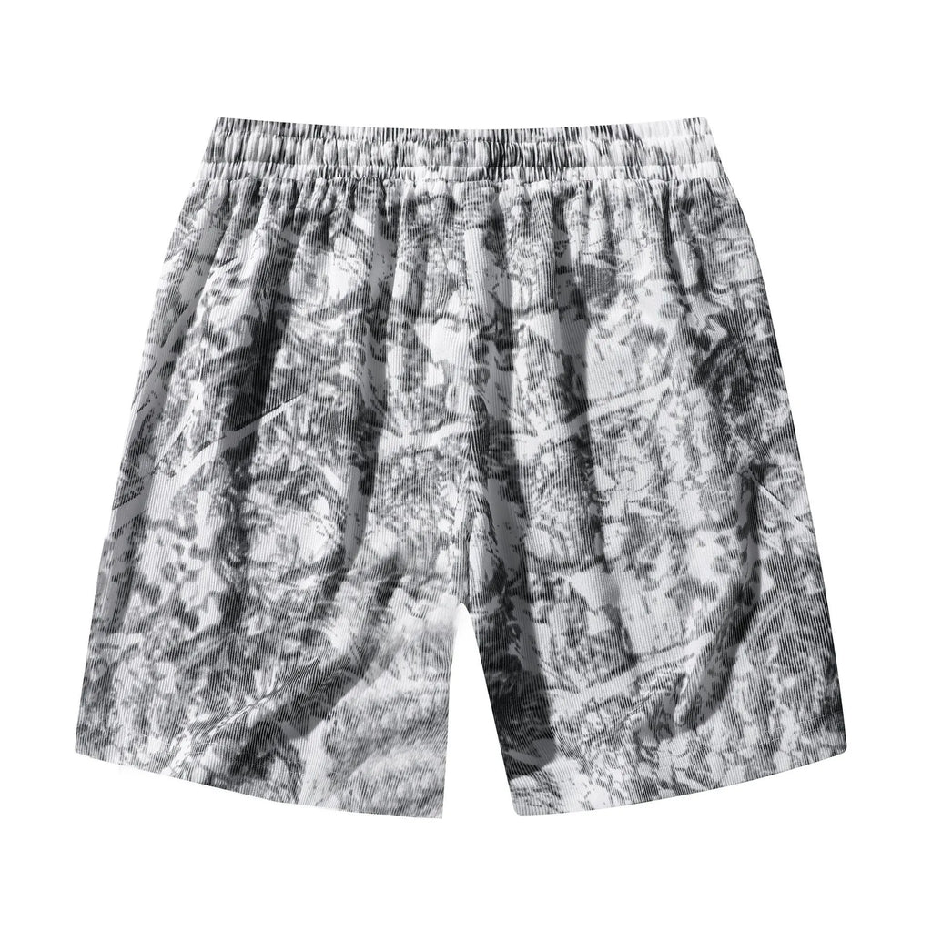 Men's camouflage pattern corduroy athletic shorts with high waistband and straight leg design
