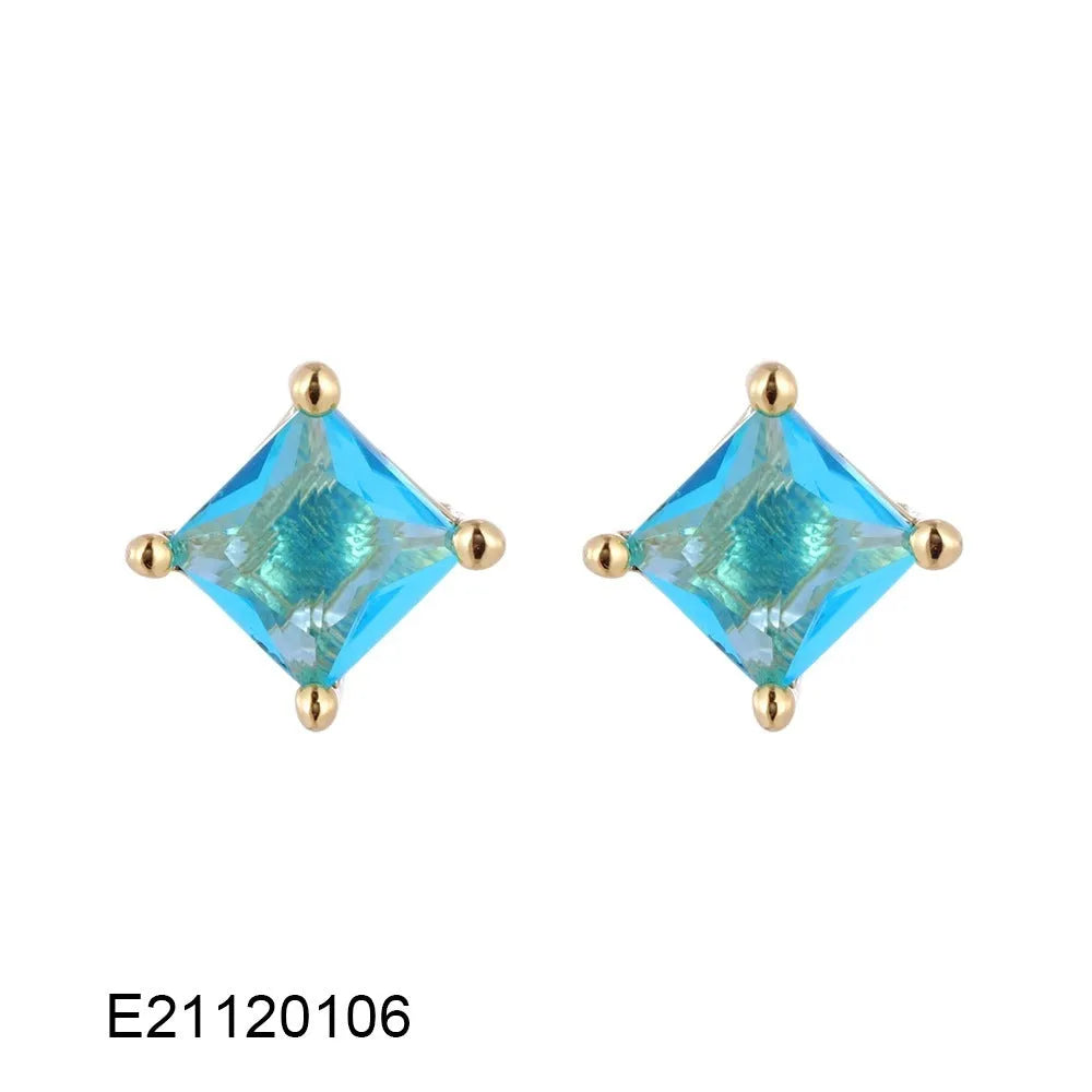 A pair of gold-plated drop earrings with a candy-colour pear-shaped zircon stone.