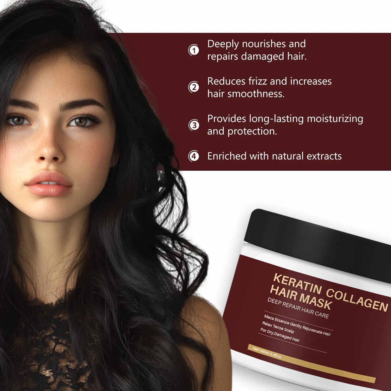 100ml collagen hair mask in professional-style packaging for moisturising and repairing dry hair