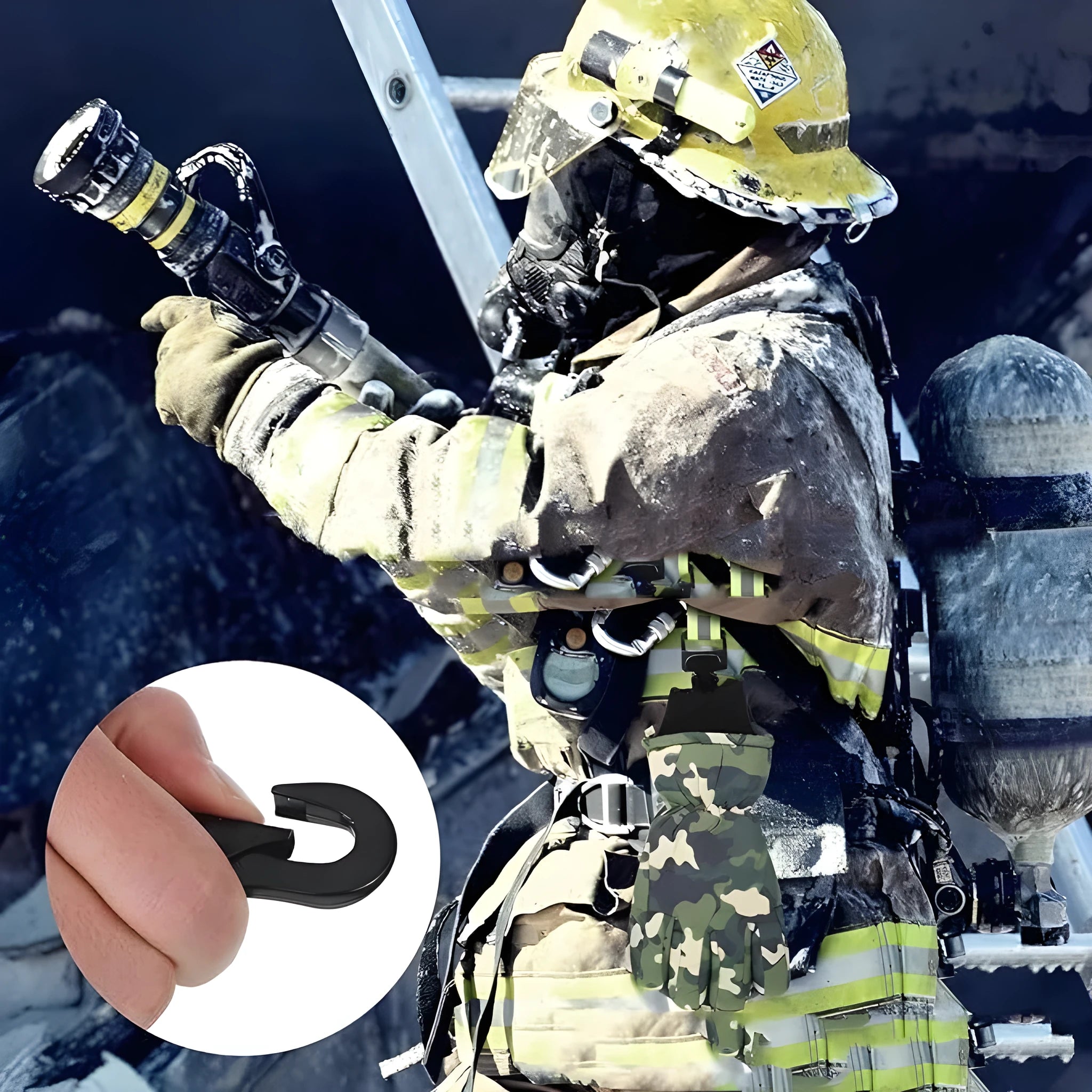 Fluorescent green metal safety clip with reflective tape for fireman gloves
