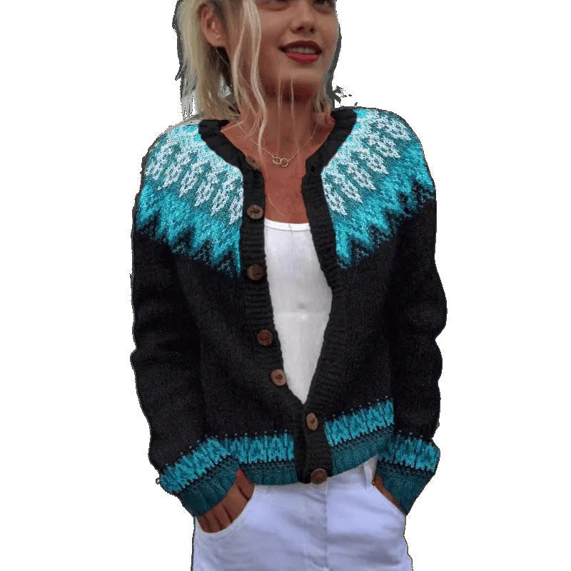 Yellow digital print cardigan with a raised 3D pattern, shown as an open knit coat.