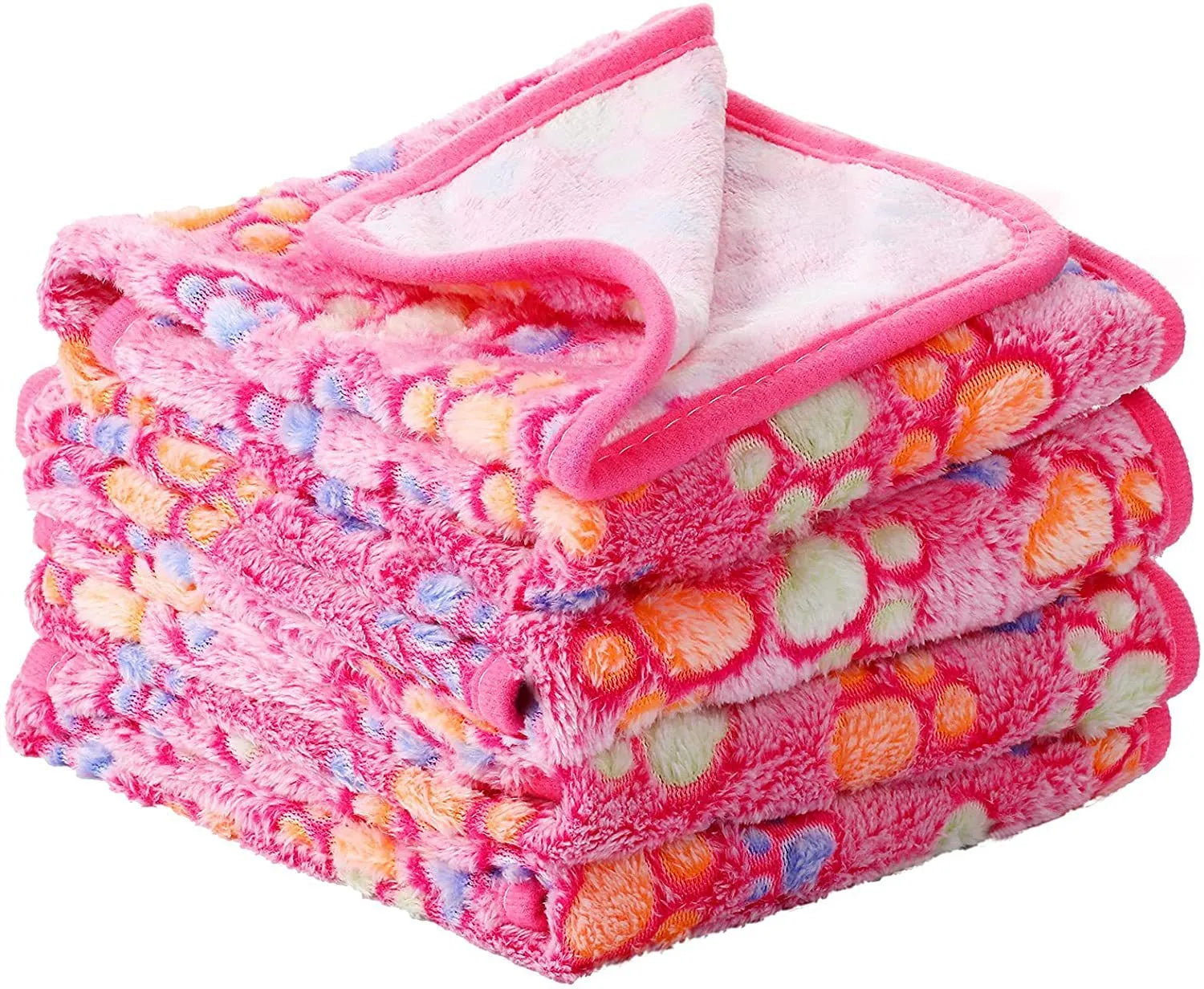 Coral fleece dog blanket with paw print design in multiple size options