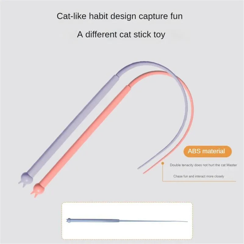 Blue cat toy wand with silicone mouse tail and ABS plastic handle for interactive pet play