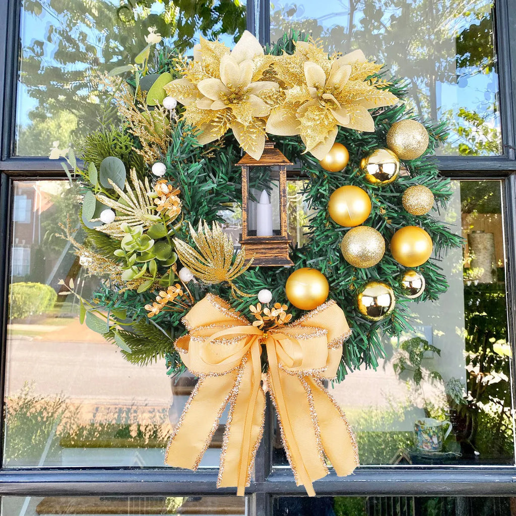 Plastic handmade holiday hanging garland in assorted wreath and light styles for festive door or wall display