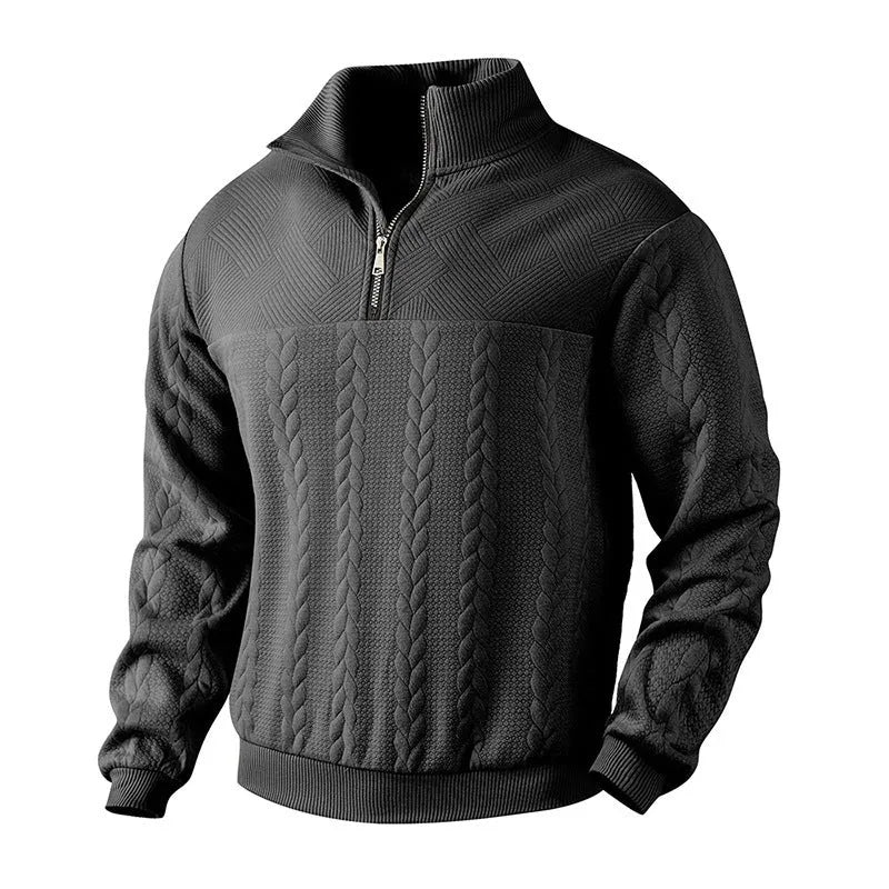 Men's jacquard long-sleeved pullover sweater in loose fit, available in multiple colours and sizes