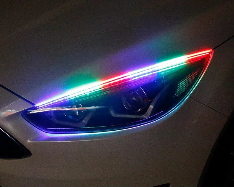 RGB colour changing LED daytime running light strip for cars with remote control.