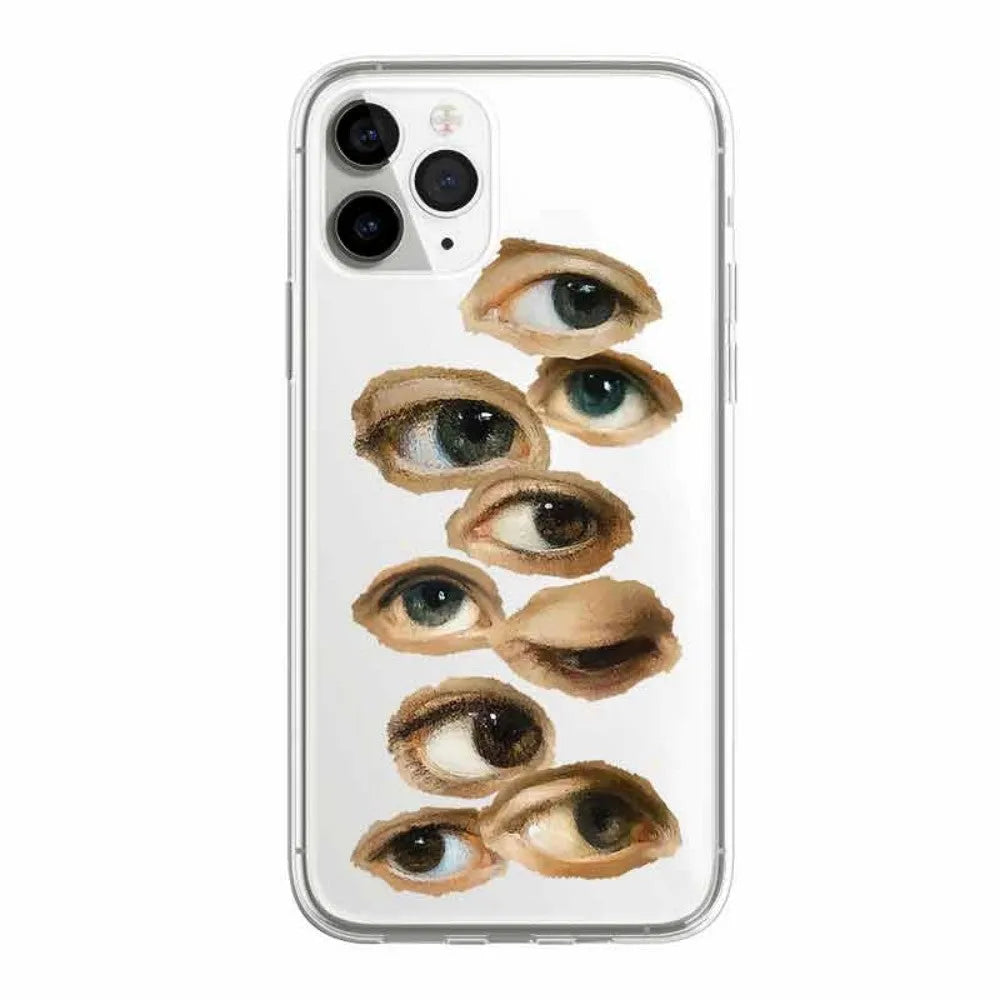 Hand drawn eye soft silicone phone case with non-slip grip for iPhone models