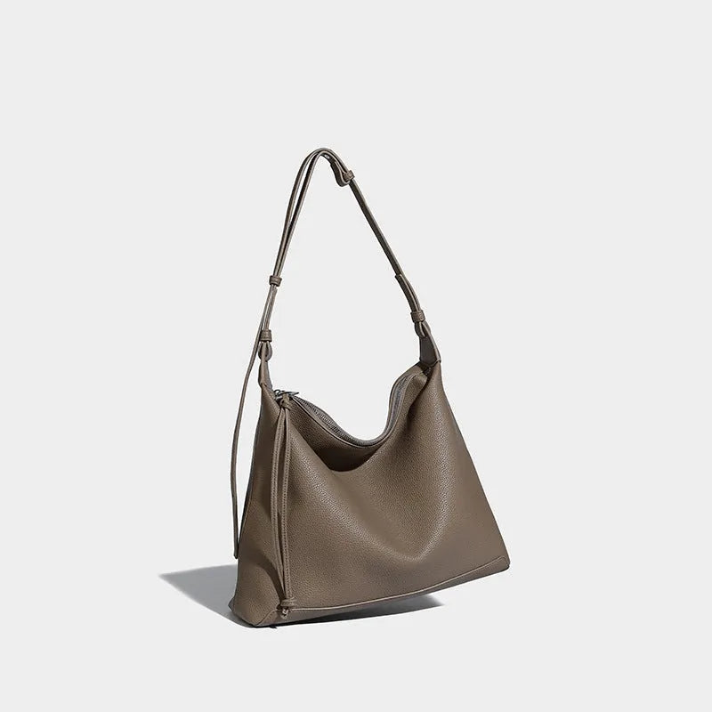 Soft PU leather underarm messenger bag in caramel or elephant grey colour with 36cm length