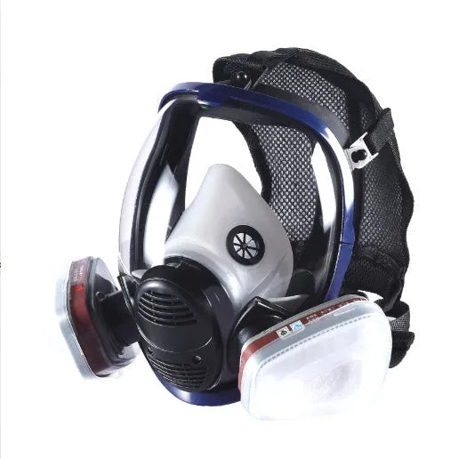 Blue edge spherical full face mask with silicone trapezoidal canister for KN95 and gas activated carbon protection