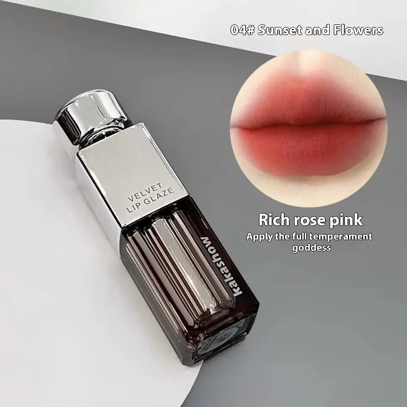 Kakashow matte soft mist lipstick in velvet lip paint formula showing six colour options