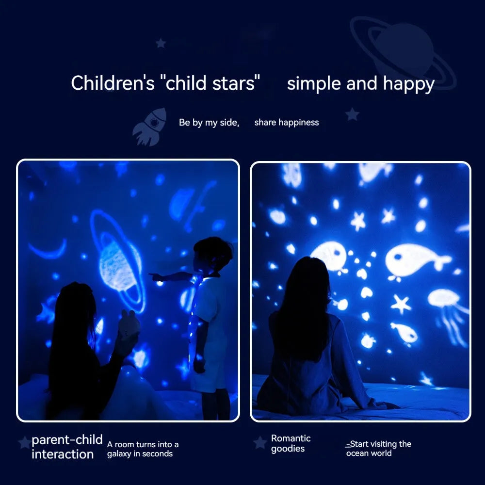 Creative rabbit star light projector lamp USB charging white colour on shelf for children bedroom decor