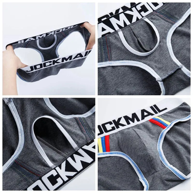 Men's modal high waist briefs with U convex big pouch jockstrap in black, on white background