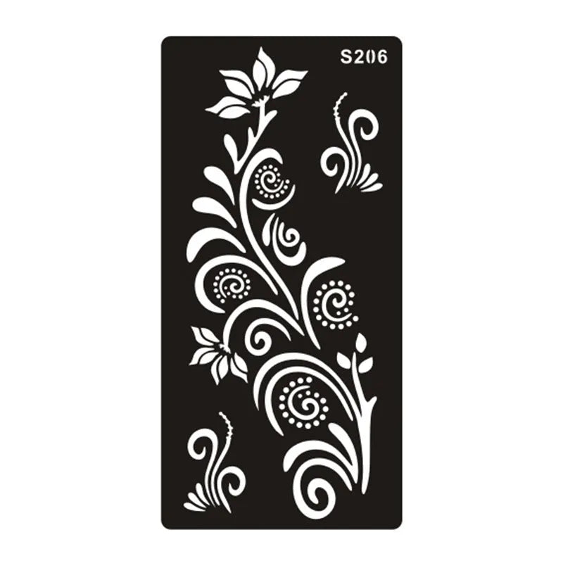 Sheet of hollow geometric pattern temporary tattoo stickers in various colours on water transfer paper.