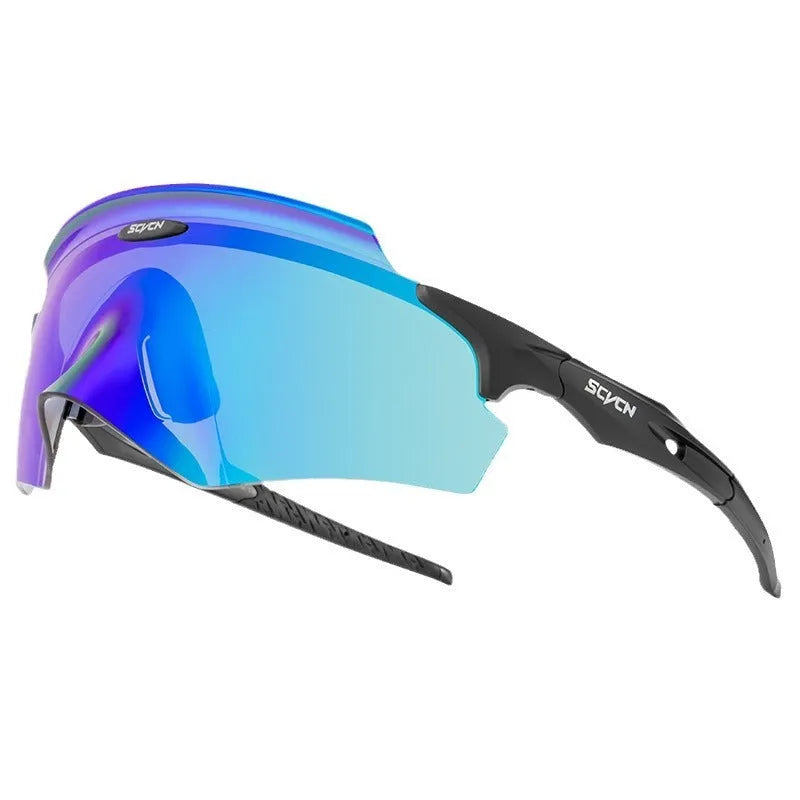 Integrated lens athletic glasses with colourful single-lens design and frameless construction