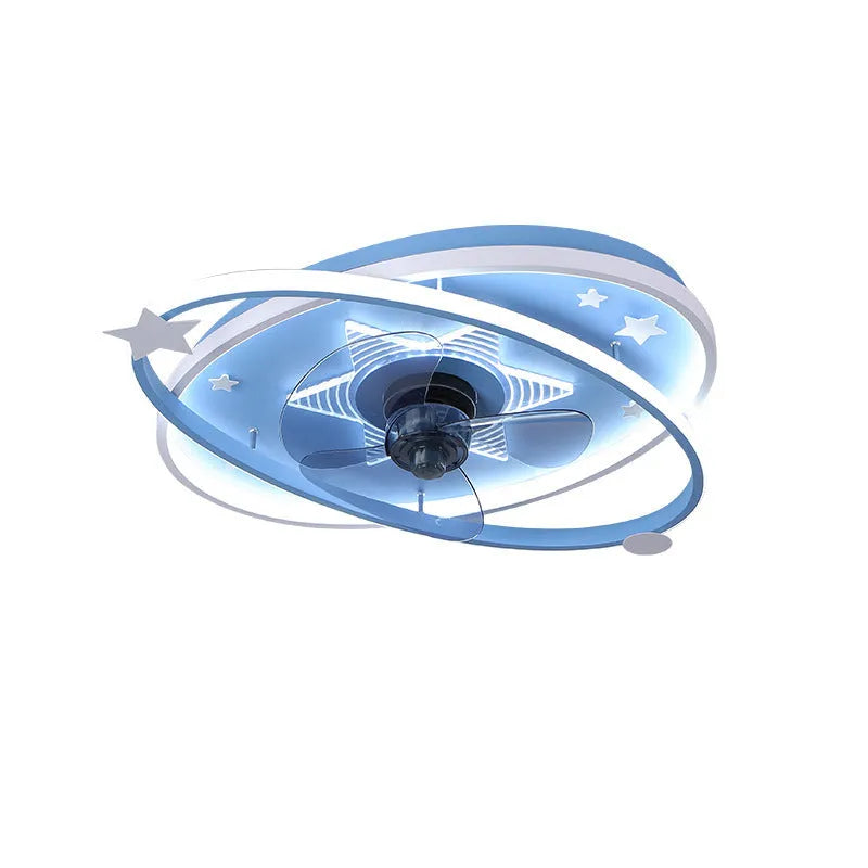 Modern blue children's bedroom chandelier with remote control and ceiling fan