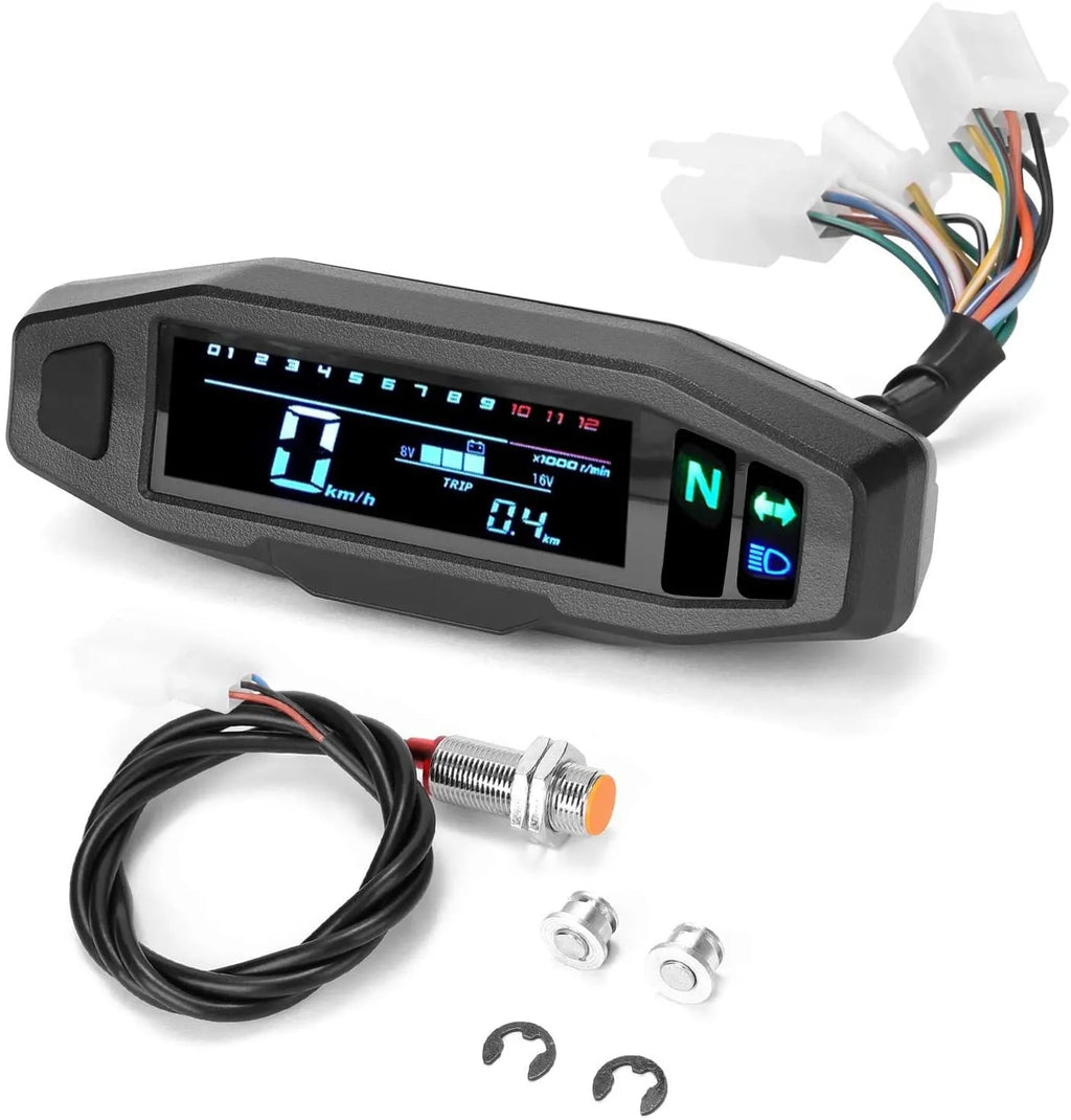 Black mini motorcycle LCD speedometer and oil gauge with white backlight display