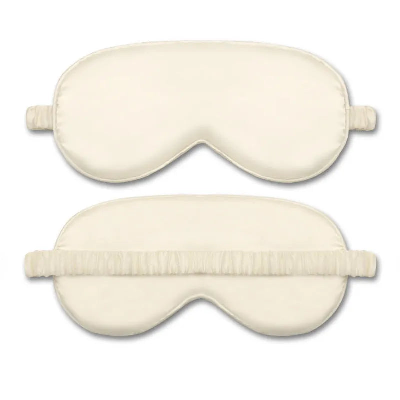 Double-sided rayon elastic satin sleep mask shown in multiple colour options including black, sky blue, and wine red.