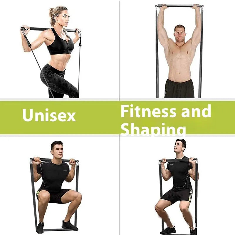Push-and-pull rod fitness stick with rope resistance system showing two-segment construction
