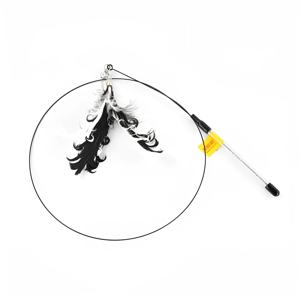 Black funny cat stick cat toy with bird feather and wire tip, single-pack interactive teaser wand for cats