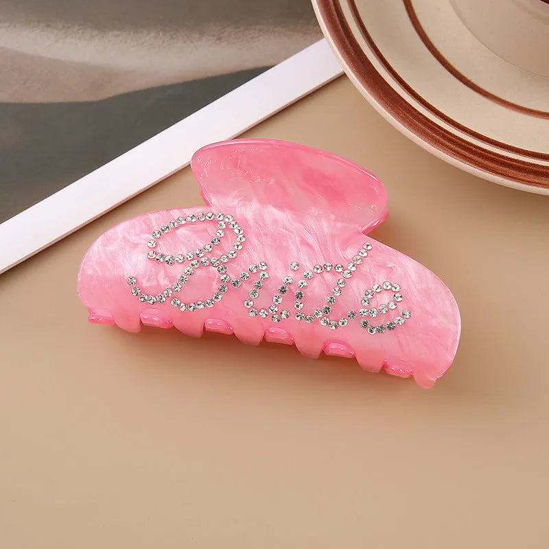 10cm acrylic hair clip with multi-diamond shower shark design and double-sided spot drill decoration in pink or white