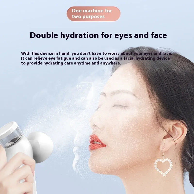 White portable rechargeable eye massager with cold hot compress functions and included eye mask