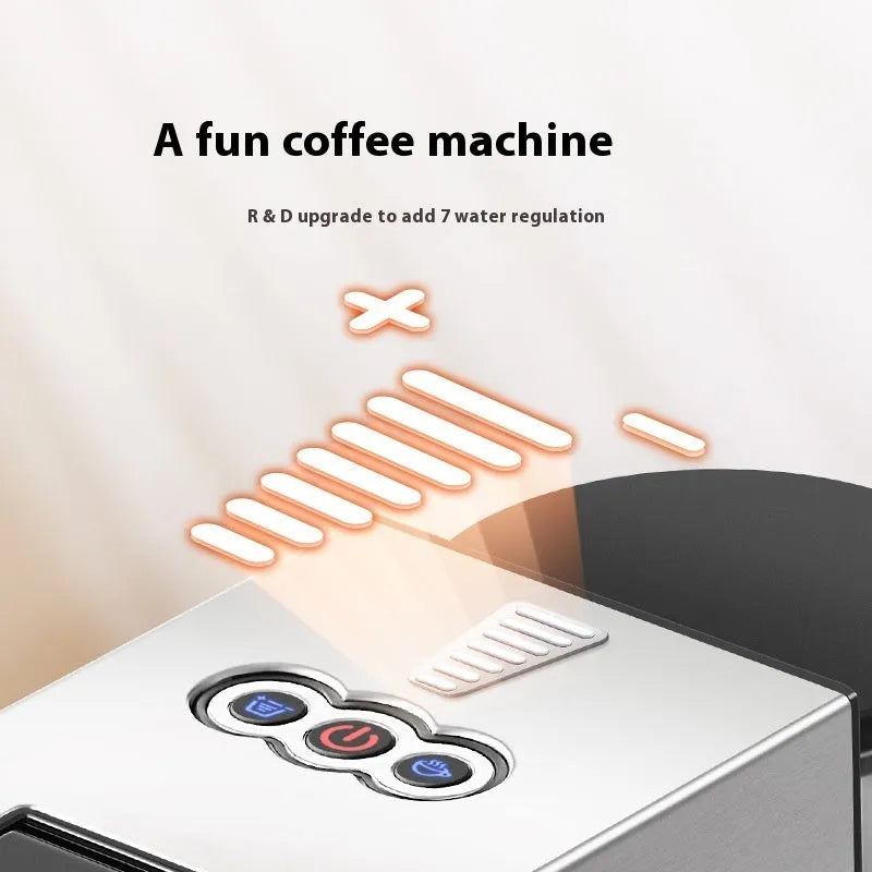 Silver gray automatic capsule coffee machine with stainless steel and PP body, water tank for 3-5 cups