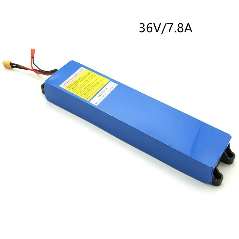 36V lithium battery pack for electric scooters showing 10.4A 7.8A and 6.6A options
