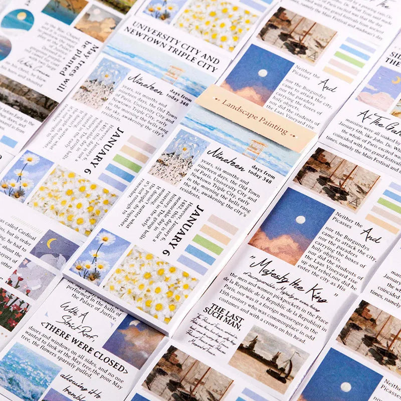Paper sticker book with 20 landscape painting stickers measuring 60x120mm