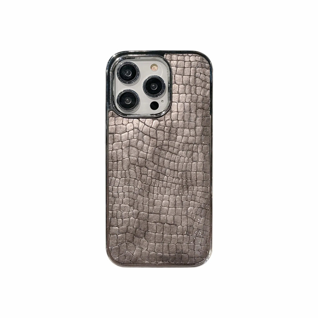 Glossy crocodile pattern imitation leather anti-fall phone case for iPhone 14, black