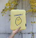 Korean Ins lemon embroidery polyester storage bag for Apple iPad laptop, 11 or 15 inch sizes, horizontal square shape with zipper