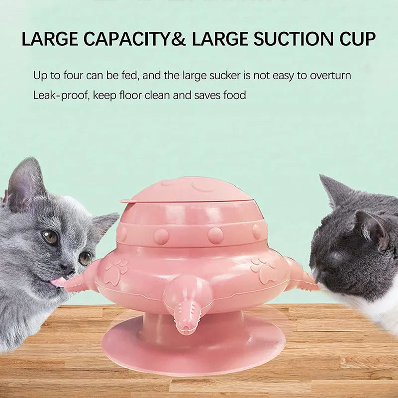 Pink silicone pet nursing bottle with milk bowl and pacifier for puppies and kittens