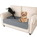 Double-sided waterproof pet sofa cushion shown in dark grey and khaki colour options on a sofa.