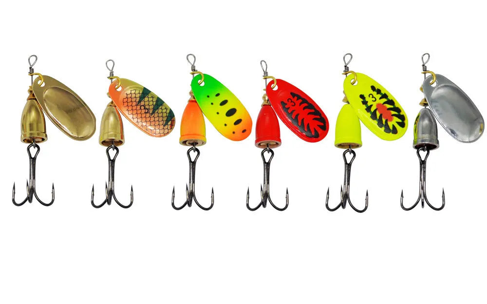 R composite rotating sequins copper bell fishing lure in seven metallic colours including gold, silver, and rose gold