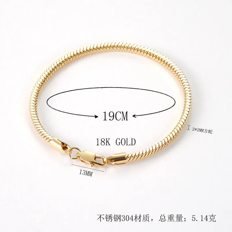 Stainless steel snake chain bracelet unisex simple line design