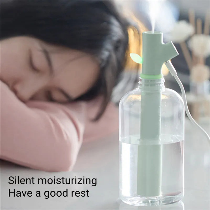 Transparent branch-shaped portable USB humidifier with adjustable mist settings