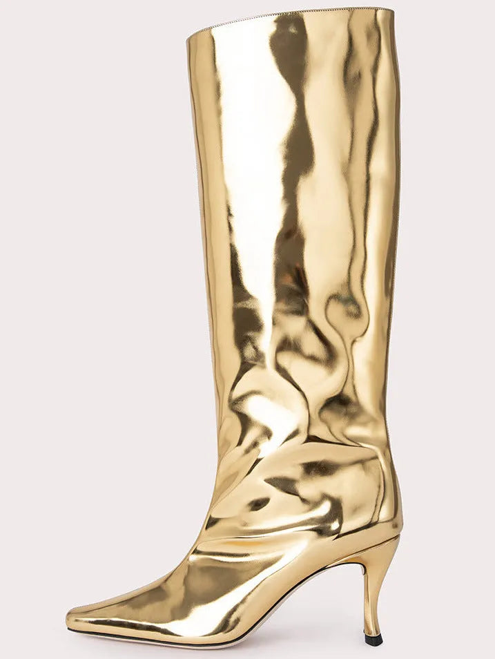 Women's black square toe cowboy boot with a microfiber upper, shown from the side.