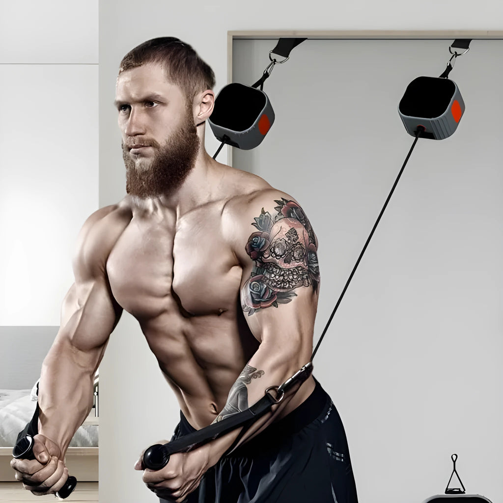 Blue-grey and orange-grey adjustable fitness resistance tensioner with 2-20kg intelligent adjustment.