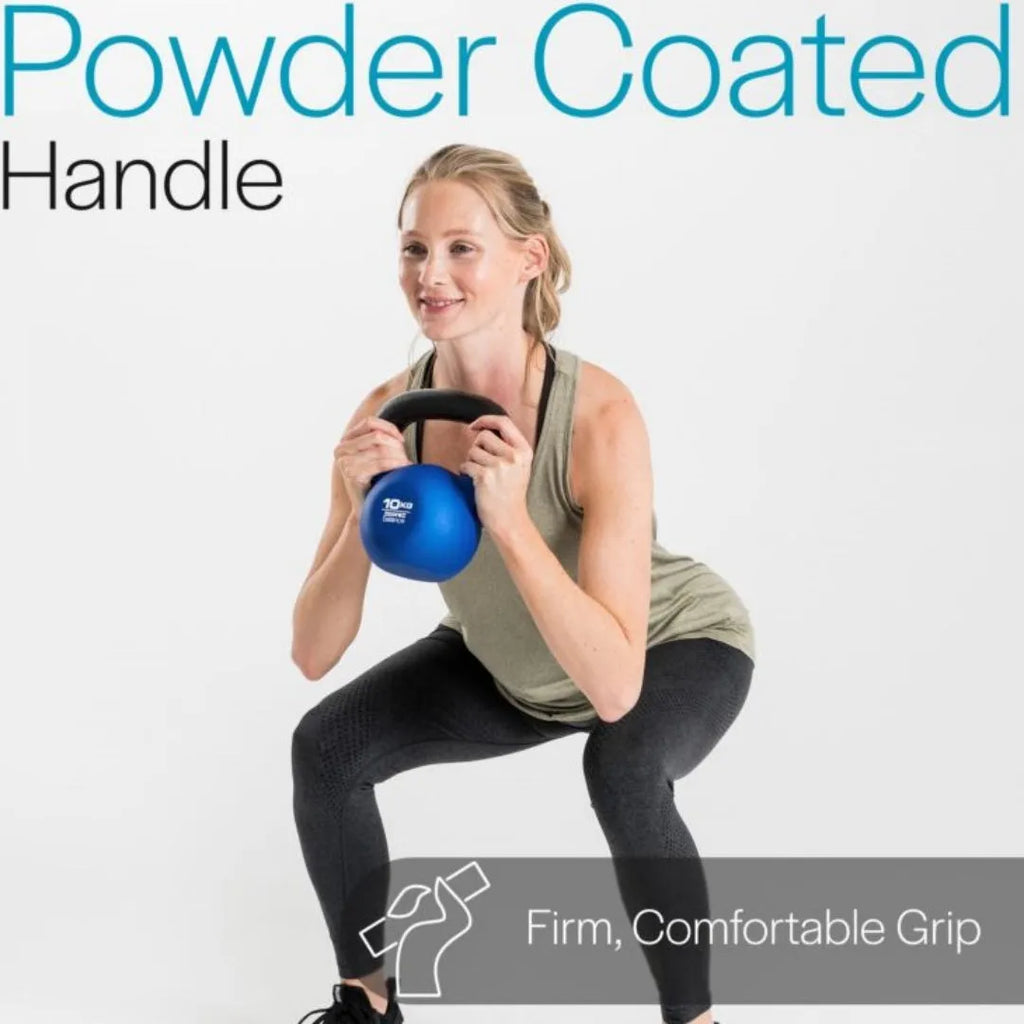 Blue cast iron teapot dumbbell showing immersion shape design on solid background