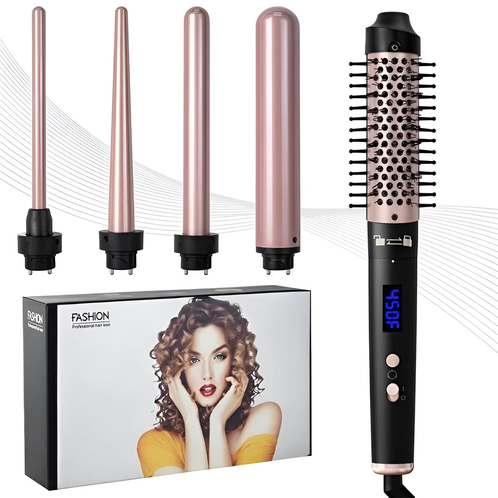 Automatic large wave hair curler in rose gold or black with three included headbands