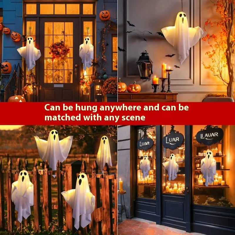 Halloween ghost lamp with luminous cloth ghosts in white and orange colours for indoor horror lighting