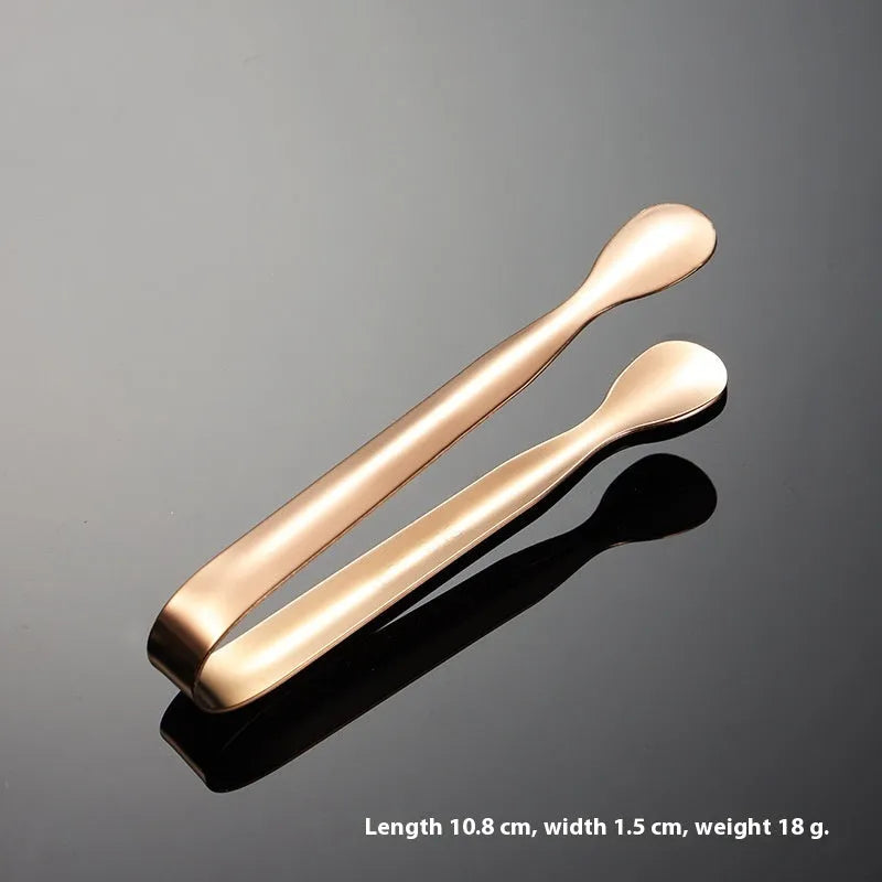 Stainless steel ice clip in silver, gold, rose gold, magic colour, or black, for cocktails and chilled drinks
