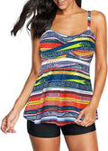 Printed split boxer swimsuit with polyester sleeveless top and matching pants in conservative briefs style, sizes S to 2XL